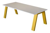 Vergadertafel MIDI, 225 x 90 cm, wit blad met geel onderstel